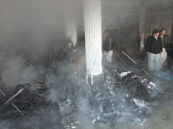 آتش سوزی در مارکت مولا علی در دشت پرچی کابل