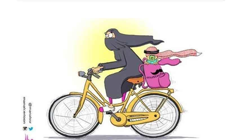 کاریکاتورالعالم - موافقت با دوچرخه سواری زنان عربستانی به شرط همراهی یک محرم
