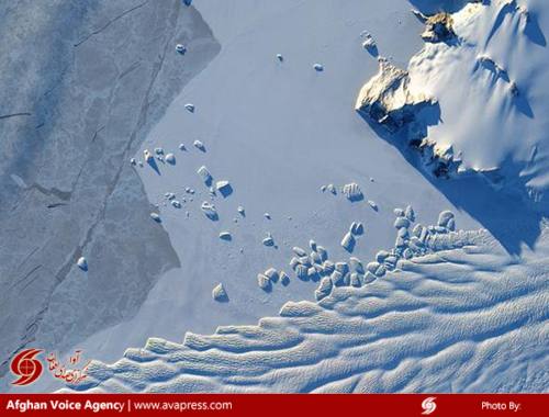 یخچال ماتوسویچ مشغول زایش یخ‌کوهه‌های‌ تازه‌ای در کانالی در قطب جنوب است