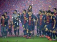 بازیکنان بارسلونا با فرزندانشان در جشن قهرمانی  