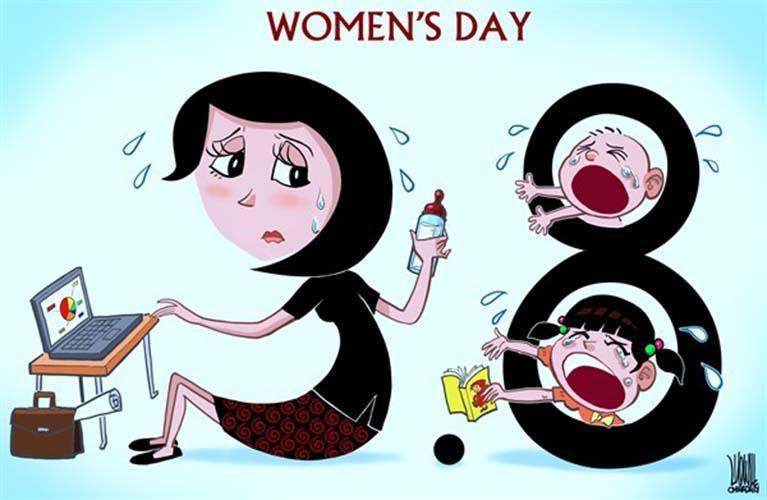 کاریکاتور چاینا دیلی - روز جهانی زن و وظیفه مادی زنان امروز