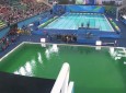 آب استخر رقابت‌های شیرجه المپیک یک شبه سبز رنگ شد