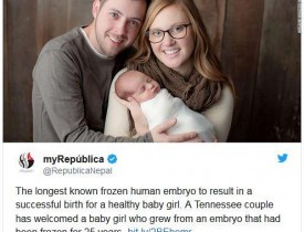 Baby girl who was frozen as an embryo for 24 years born in Tennessee