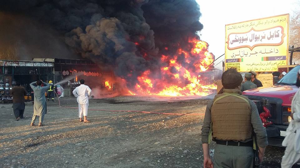 Two dead, dozens of shops burnt as blast targets oil tanker in Nangarhar