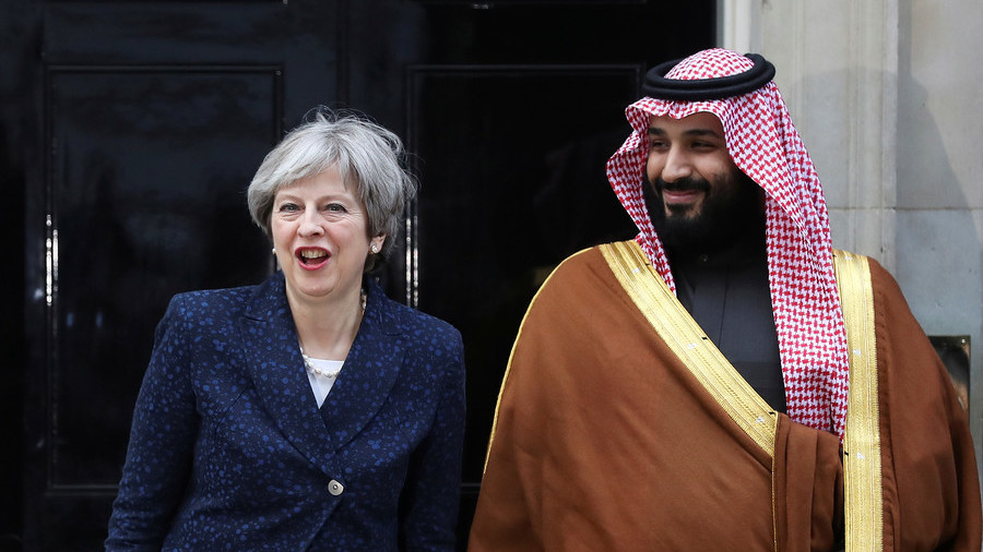 Saudi prince met by hundreds of protesters on arriving at Downing Street to meet PM