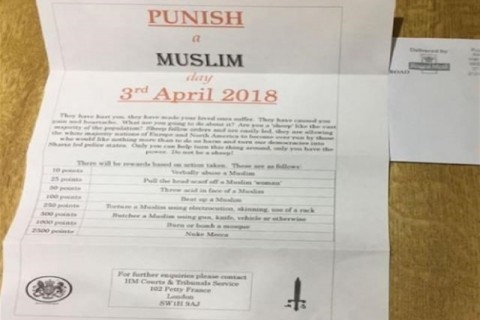 انتشار نامه تهدیدآمیز علیه مسلمانان در بریتانیا
