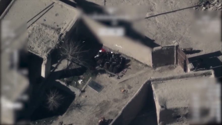Afghan Air Force footage shows Taliban insurgents go into slices in a drone