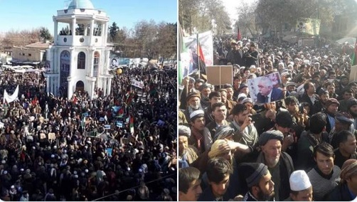 تظاهرات هزاران هوادار تیم ثبات و همگرایی در تخار و فاریاب
