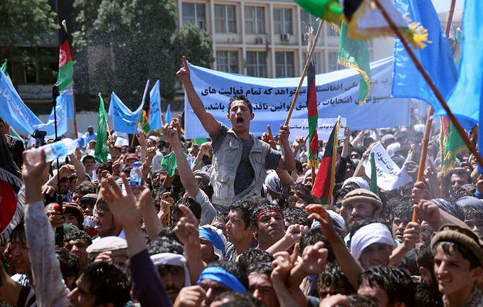 Supporters of “Stability and Partnership” Electoral Team Stage Protest in Sar-e Pul