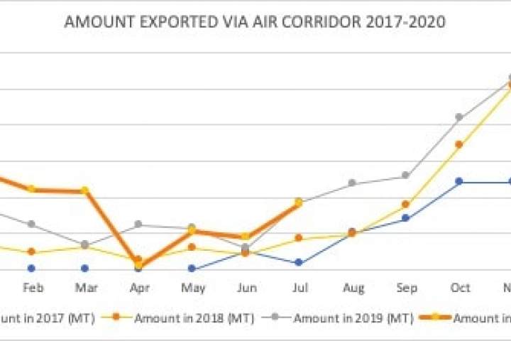 میزان صادرات کشور از طریق دهلیز هوایی در هفت ماه نخست سال میلادی، 29 درصد افزایش یافته است