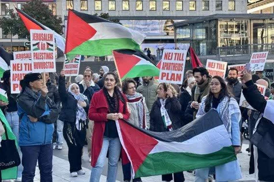 Pro-Palestinian demonstrators hold rally in Stockholm